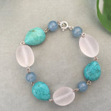 Howlite, Quartz and Aquamarine silver bead Bracelet