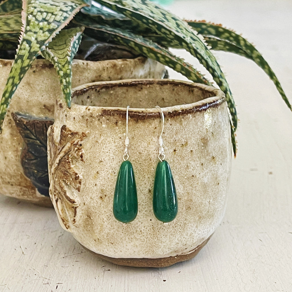 Sterling Silver Green Agate medium Drop Earrings