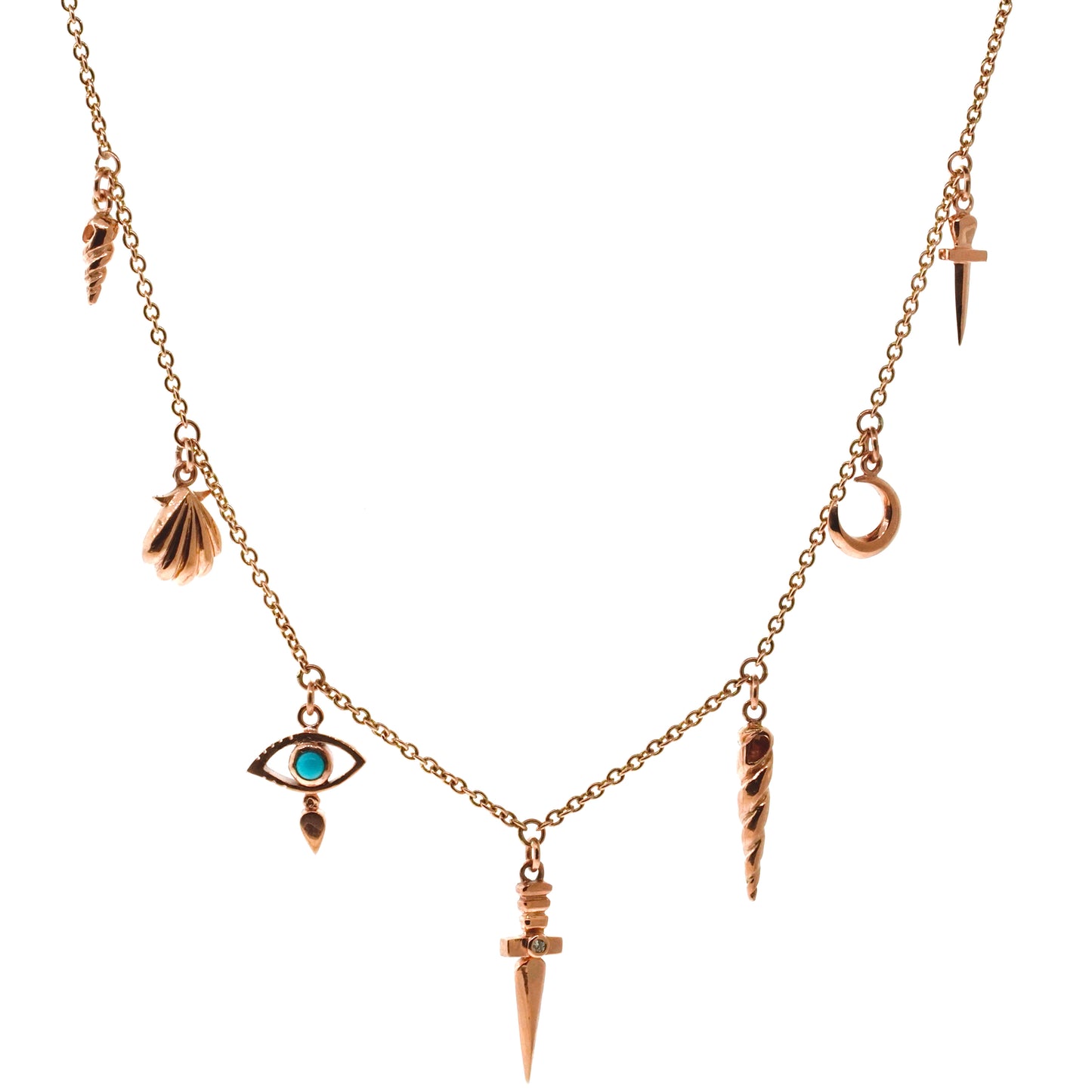 Rose Gold Turquoise Talisman Charm Necklace