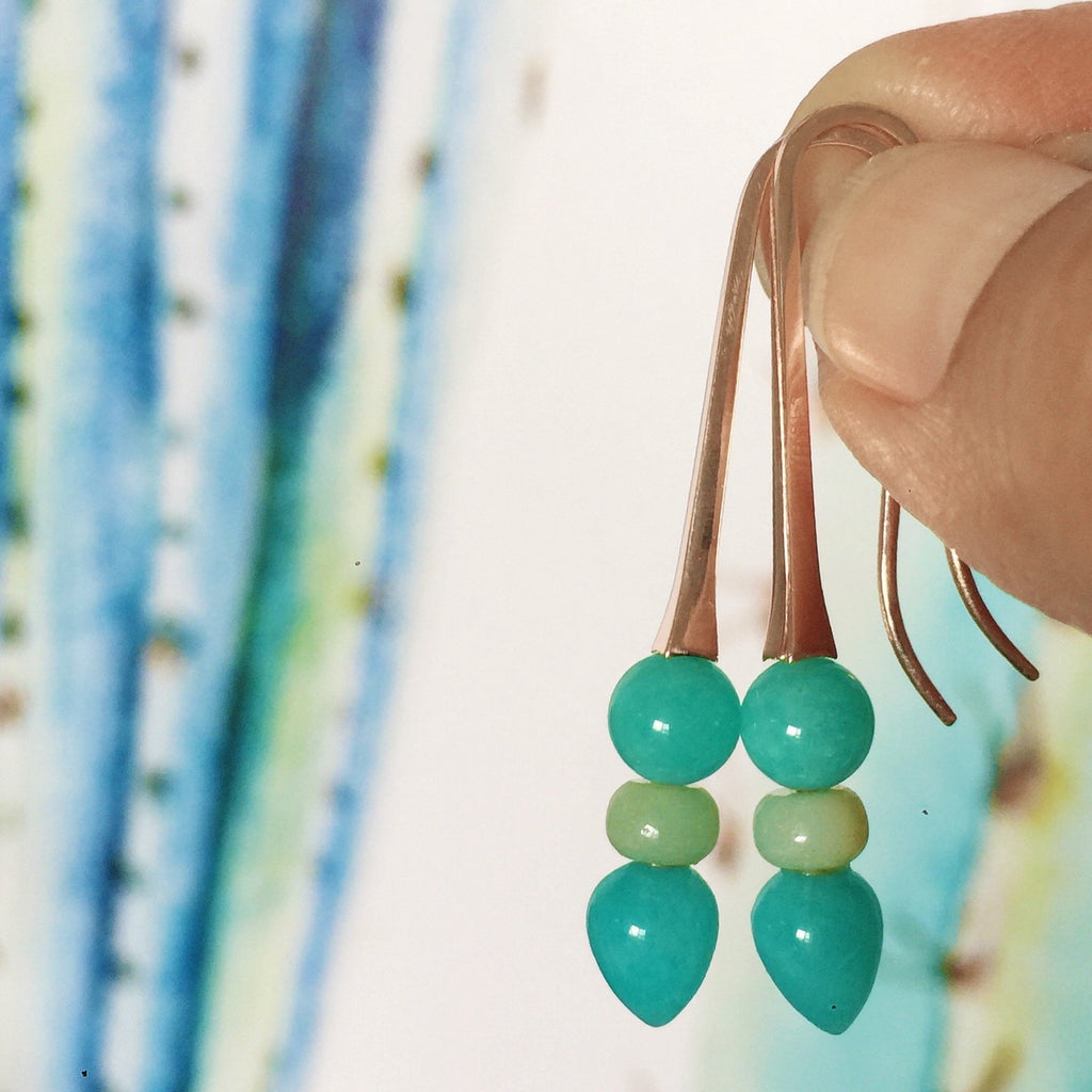 Rose Gold Triple Amazonite Drop Earrings