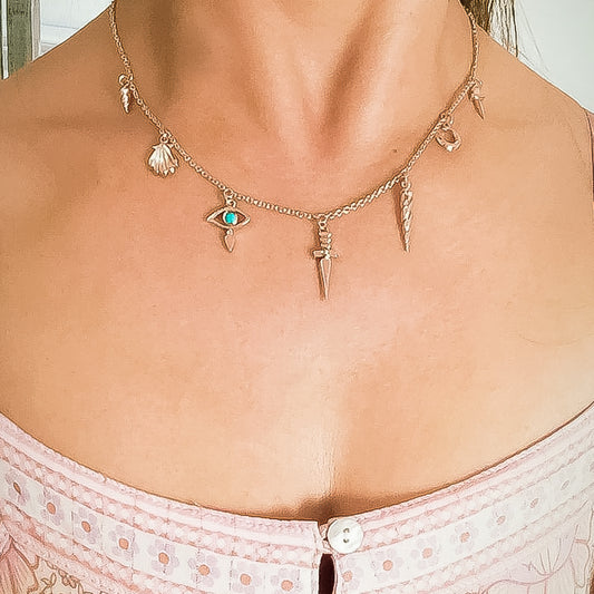 Rose Gold Turquoise Talisman Charm Necklace