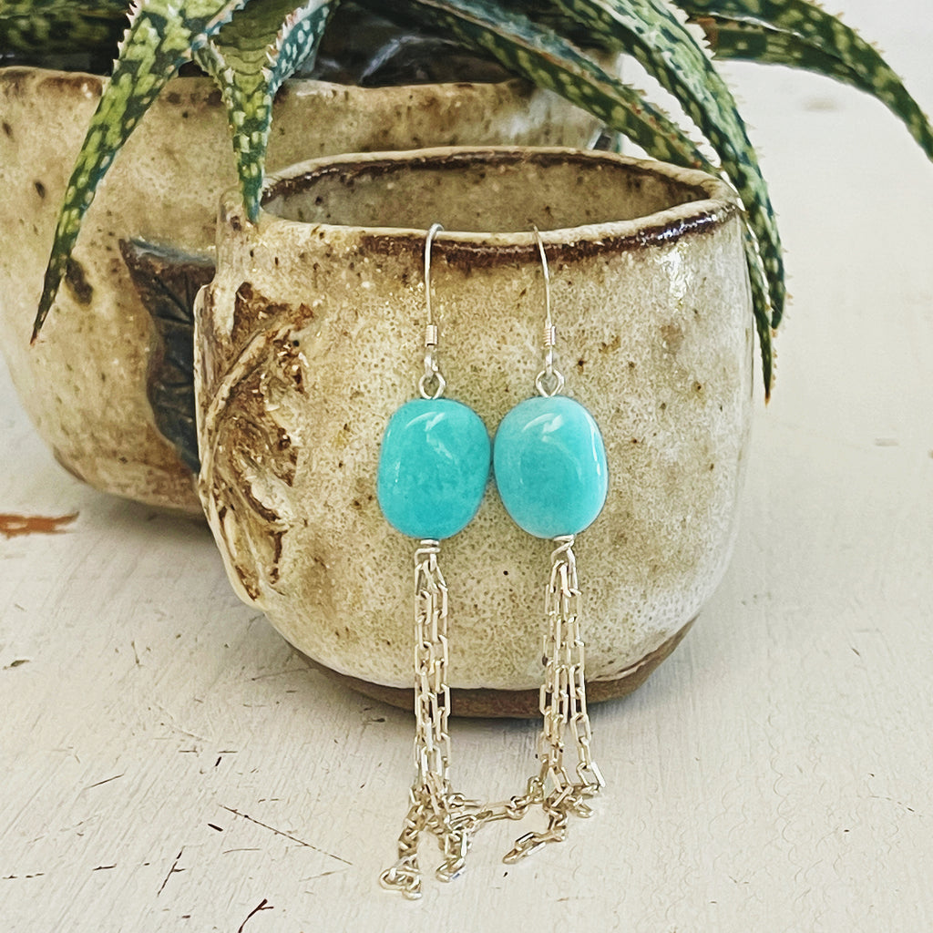 Sterling Silver Amazonite Tassel Drop Earrings