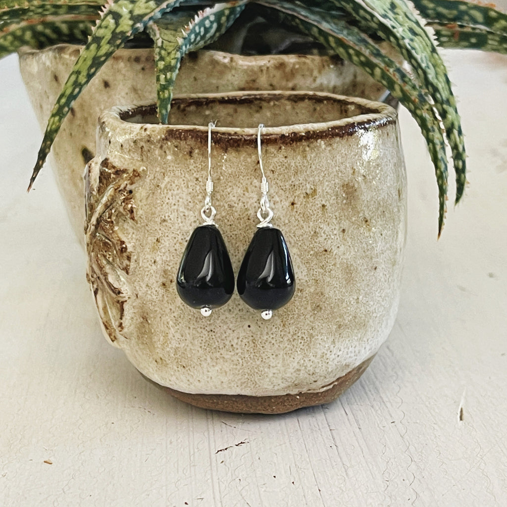 Sterling Silver Onyx Drop Earrings