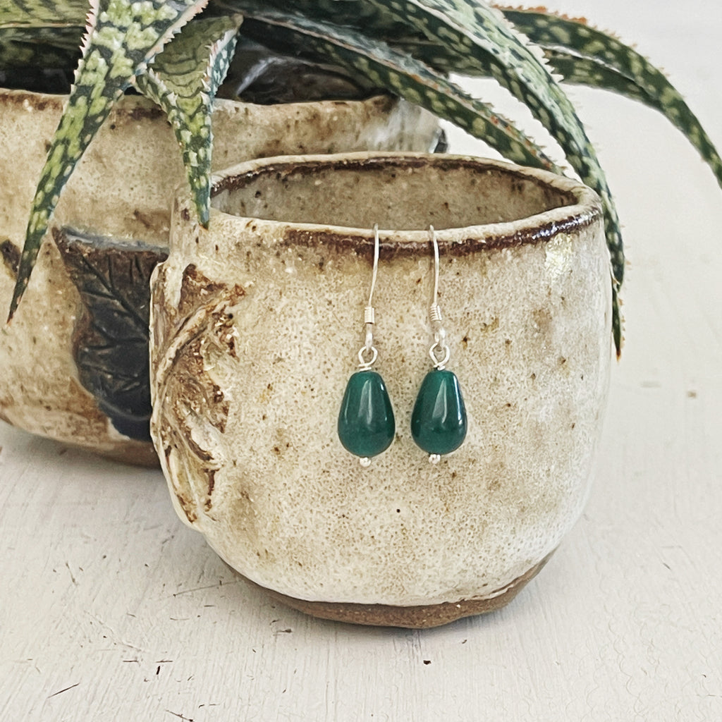 Sterling Silver Green Agate Small Drop Earrings