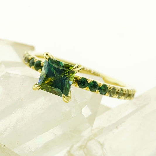 yellow Gold Green Sapphire Engagement Ring