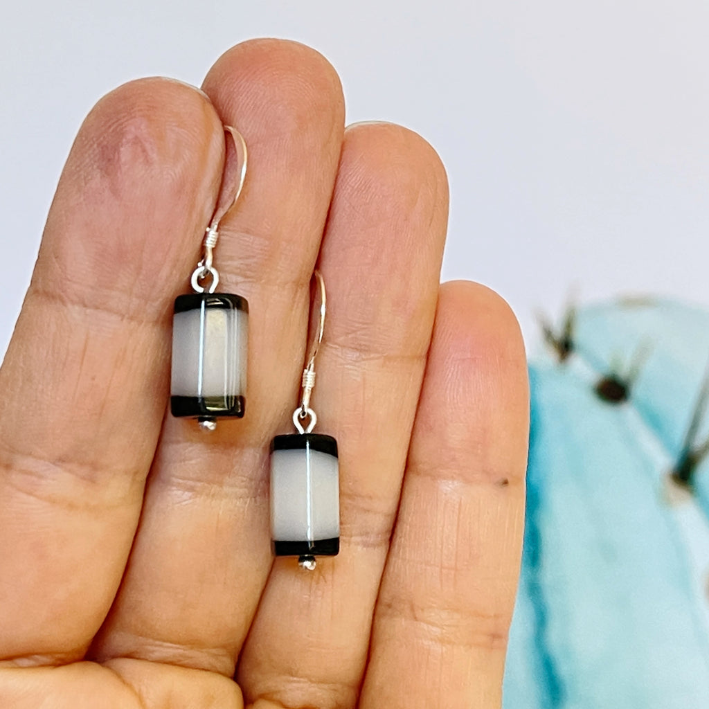 Silver Banded Agate Earrings