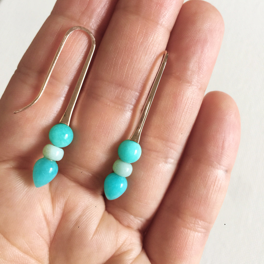 Rose Gold Triple Amazonite Drop Earrings