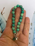 Faceted Green Agate Silver Pearl Aventurine Charm Bracelet