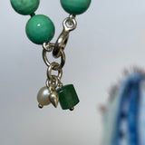 Faceted Green Agate Silver Pearl Aventurine Charm Bracelet
