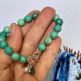 Faceted Green Agate Silver Pearl Aventurine Charm Bracelet