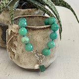 Faceted Green Agate Silver Pearl Aventurine Charm Bracelet