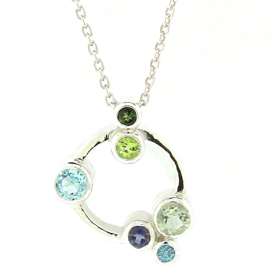 Sterling Silver Greens & Blues 'Circle Bubbles' Pendant