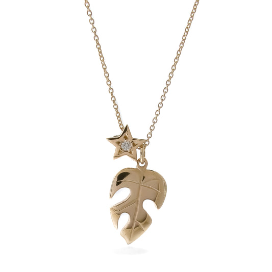Yellow Gold Mini Monstera Leaf Pendant