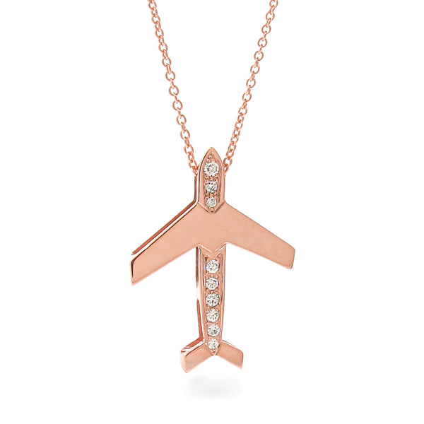 Rose Gold Diamond Large Aeroplane Pendant