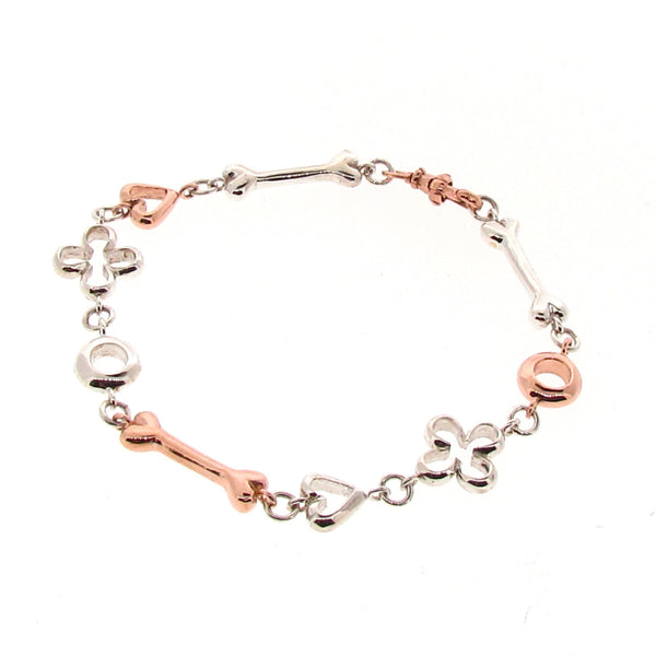 Silver and Rose Gold Luck, Love, Life and Infinity Bracelet