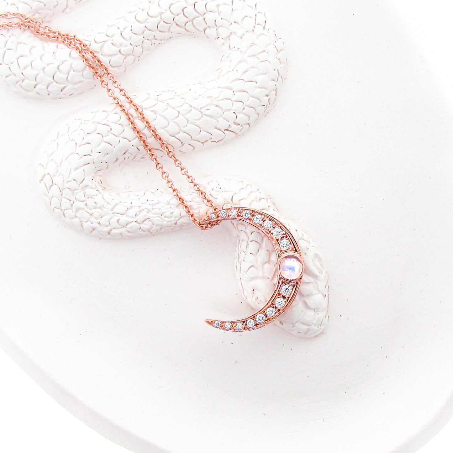 Rose Gold Diamond Moonstone large crescent Moon Pendant