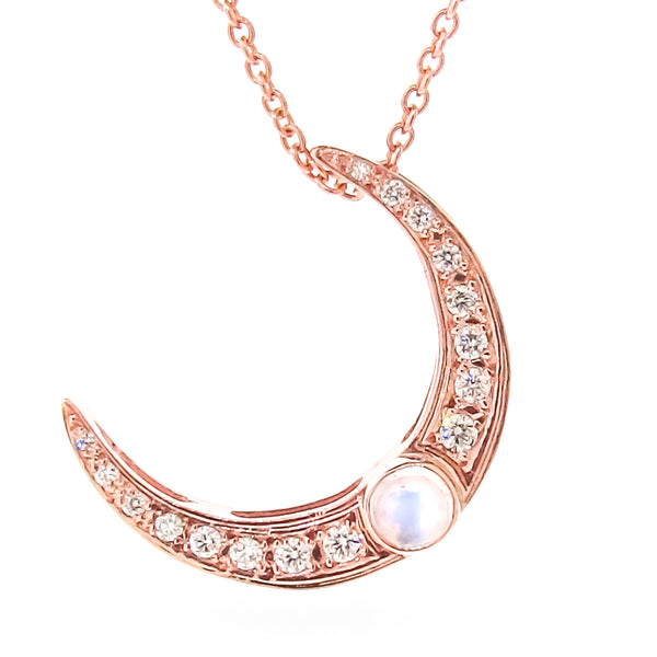 Rose Gold Diamond Moonstone Moon Pendant