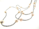 Light Grey Woven Silk Freshwater Long Pearl Necklace