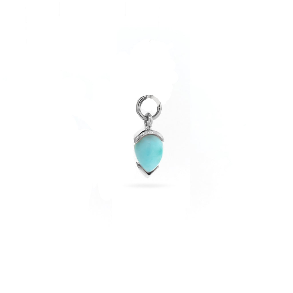 Silver or White Gold Larimar Cabochon Huggie Charm