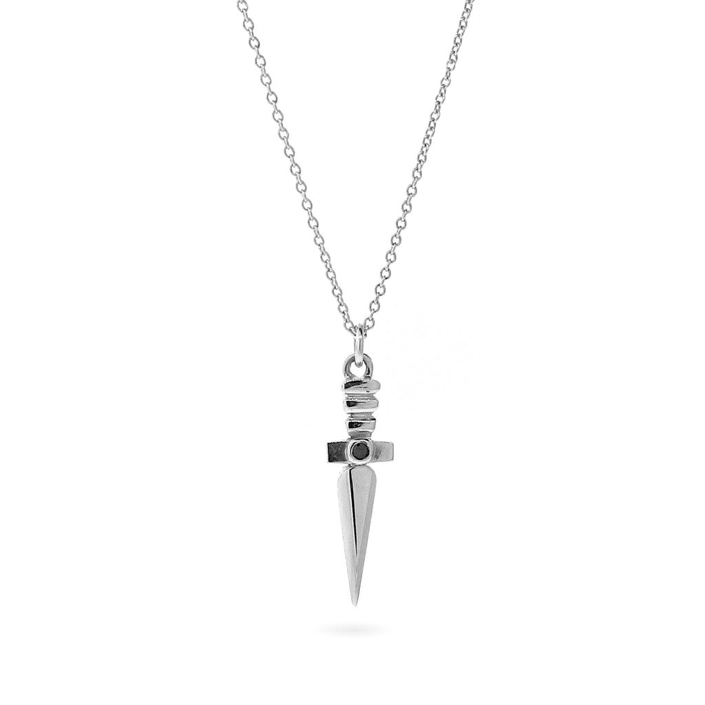 Sterling Silver Diamond Dagger Pendant Charm
