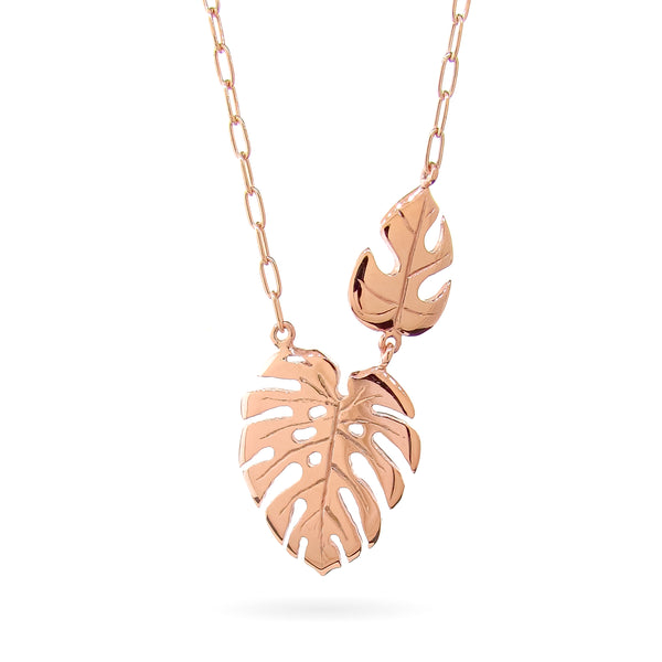 Rose Gold Large and Mini Monstera Leaf Necklace