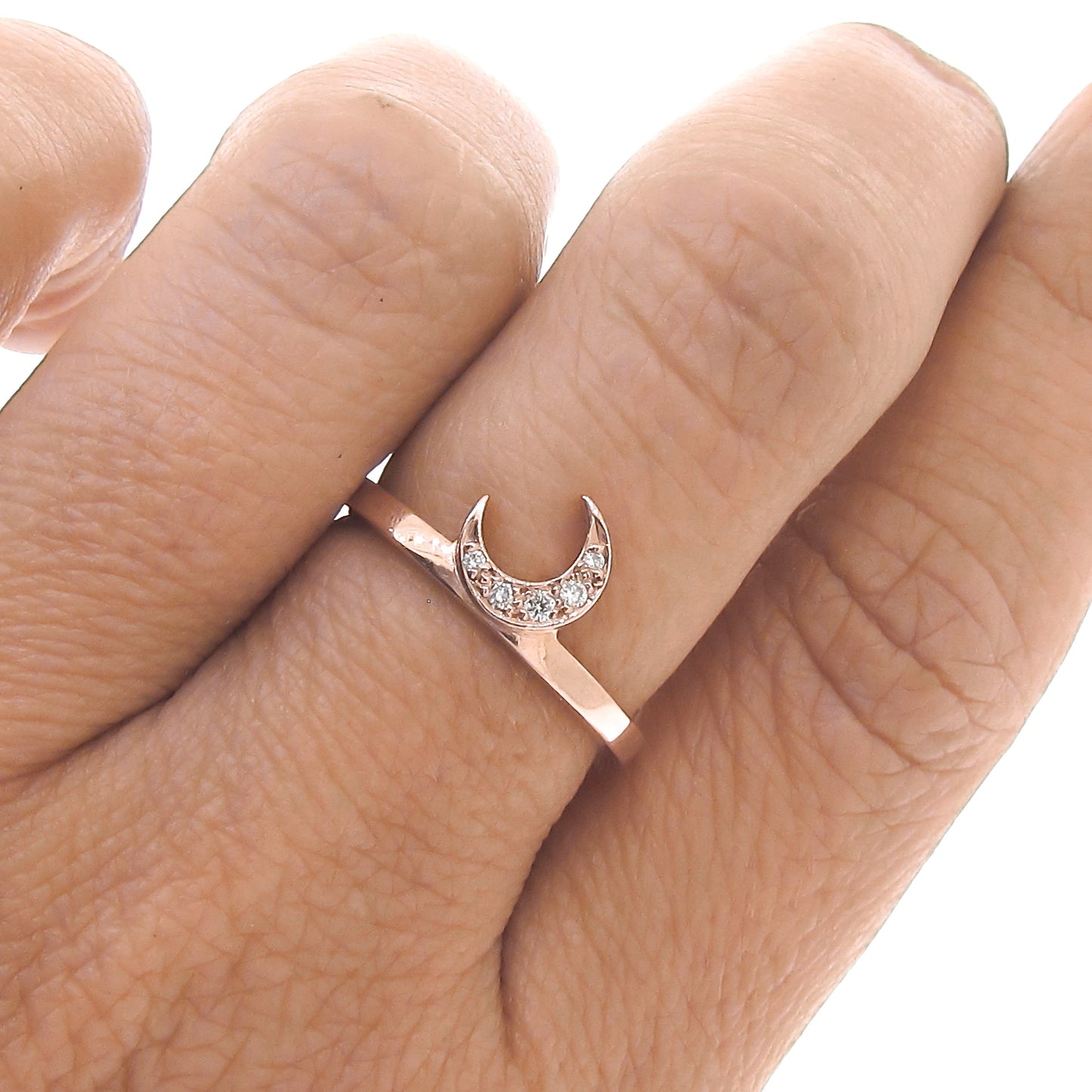 Yellow Gold Diamond Crescent Moon ring 2 choices