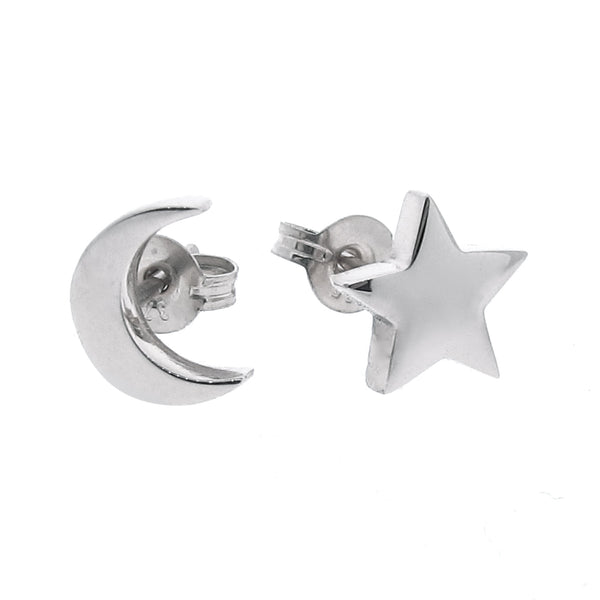 White Gold 'Baby Moon and Star' Stud Earrings