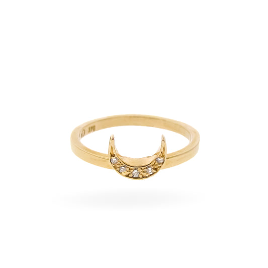 Yellow Gold Diamond Crescent Moon ring 2 choices