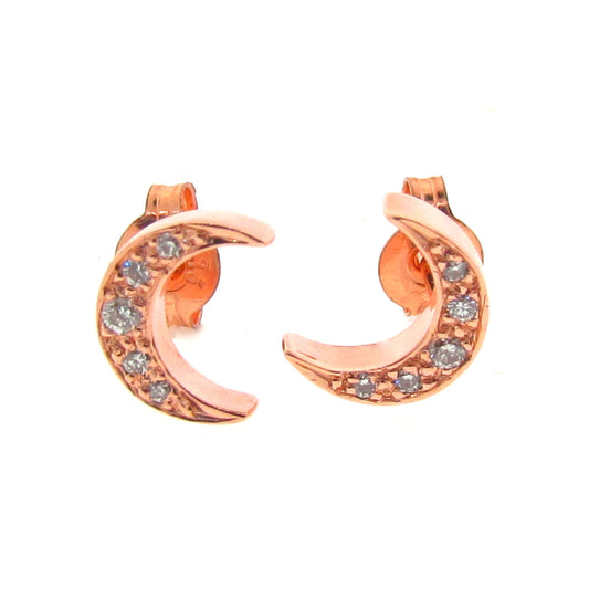 Rose Gold Diamond Moon Stud Earrings
