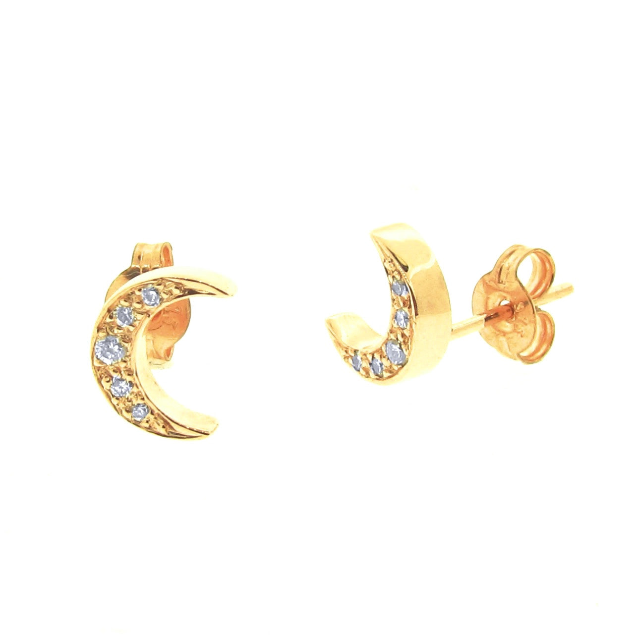 Yellow Gold Diamond Moon Stud Earrings