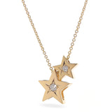 Large Yellow Gold Diamond Moon & 2 Stars Necklace