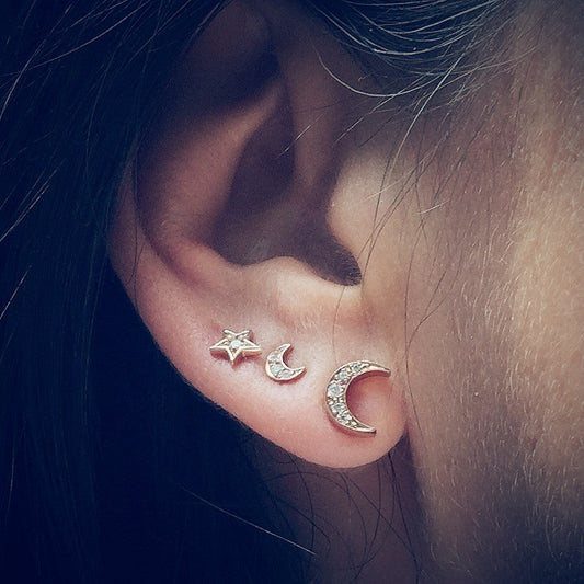 black diamond mini moon or star stud