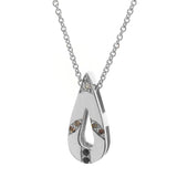 White Gold Small Travelling Pendant with White Diamonds, Champagne Diamonds and Black Spinels