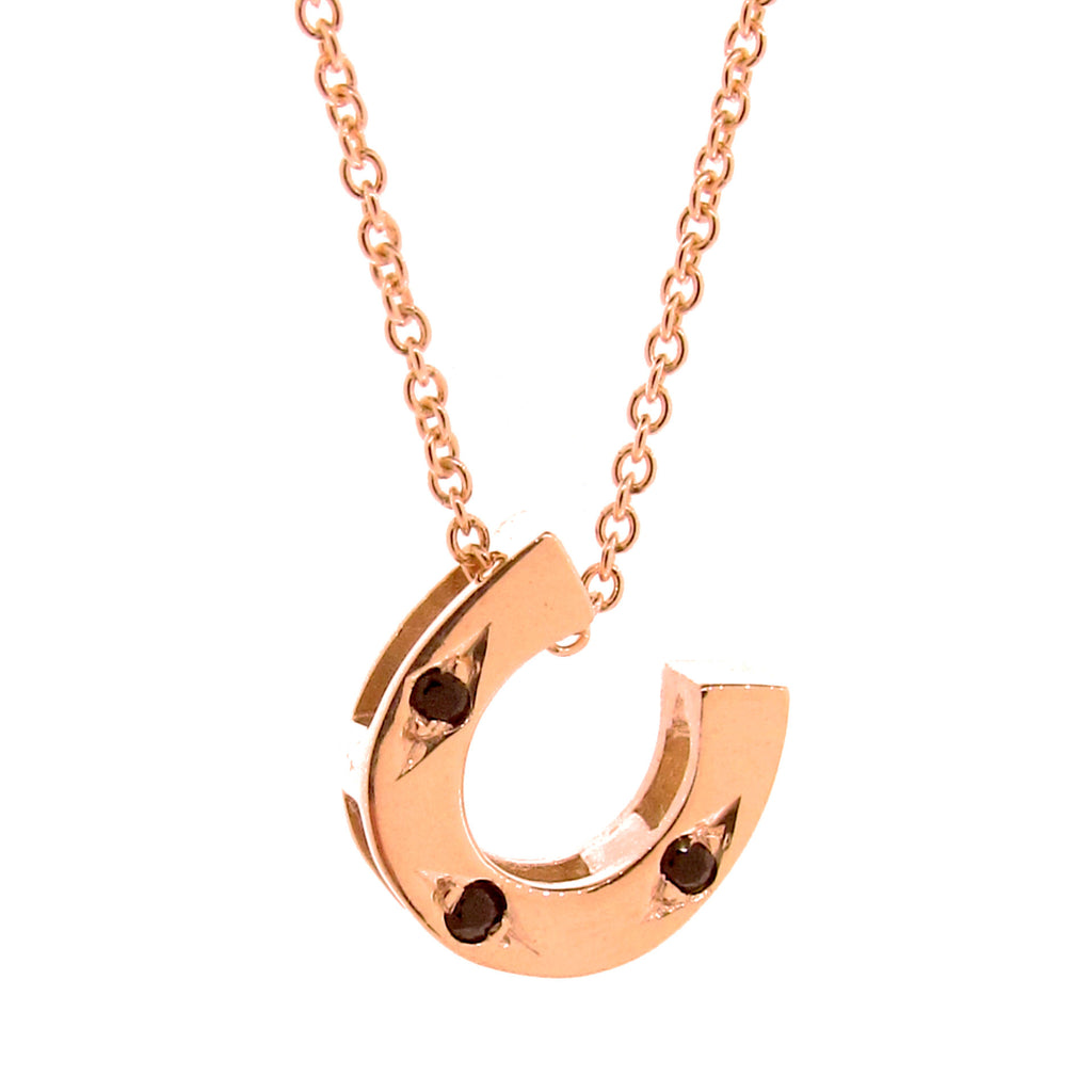 Rose Gold Black Spinel Horseshoe Pendant