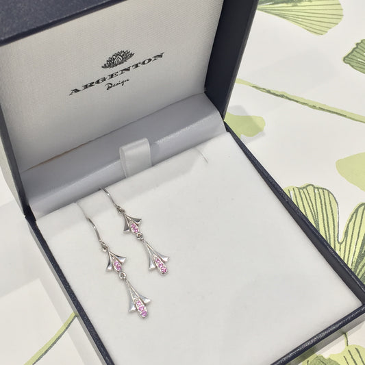 White Gold White Pink Sapphire Fluer De Lis Earrings