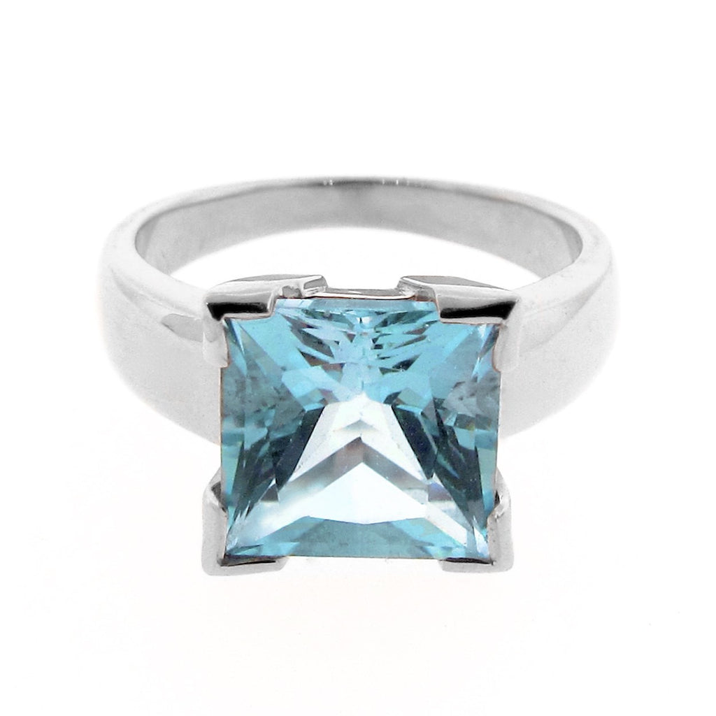 Sterling Silver Blue Topaz Princess Cut Ring