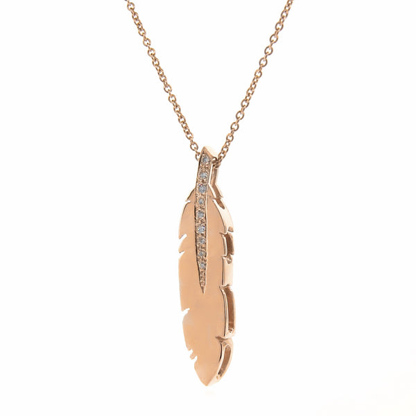 Rose Gold white Diamond Feather Pendant