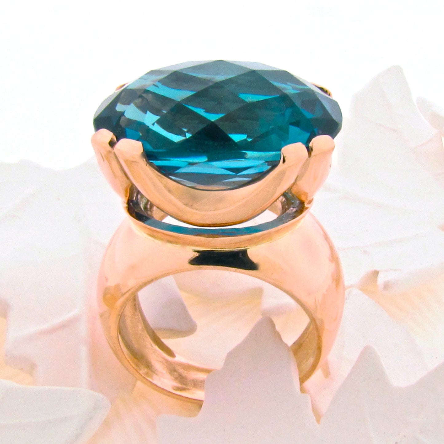 Rose Gold London Blue Topaz Crown Cocktail Ring