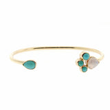 Yellow Gold Turquoise & Moonstone Open cuff bangle