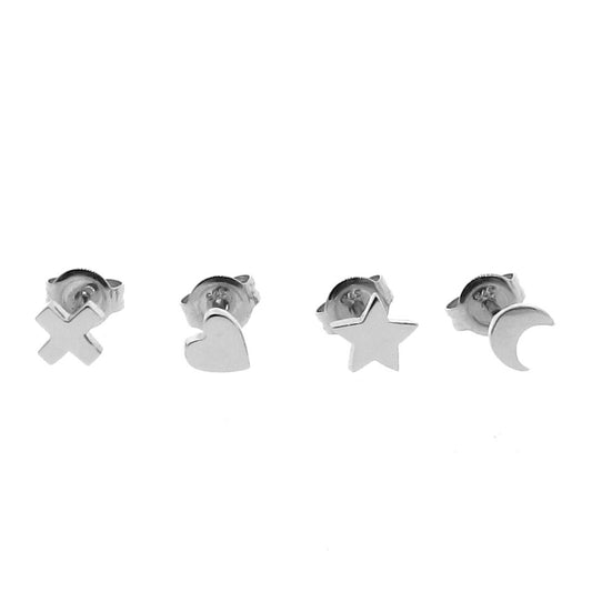 white gold mini- moon, star, heart or kiss stud