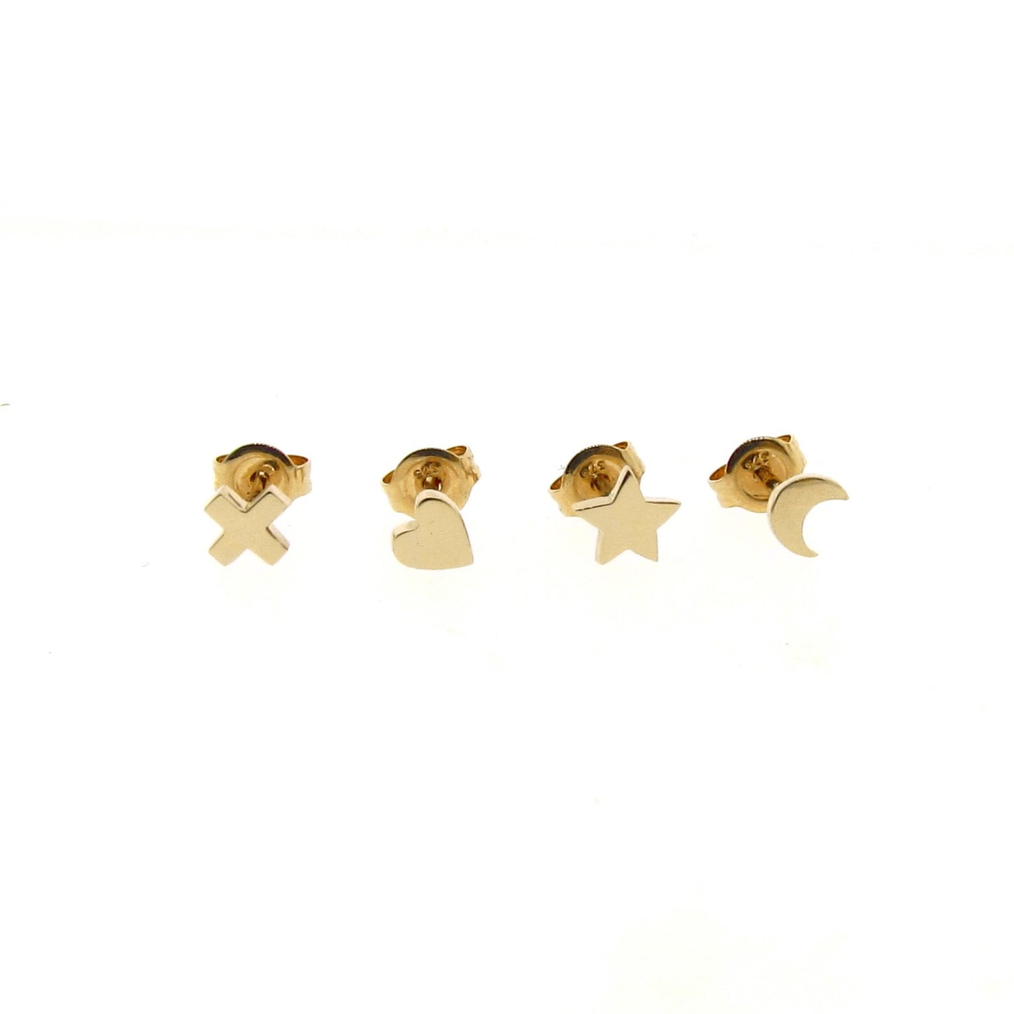 yellow gold mini- moon, star, heart or kiss stud