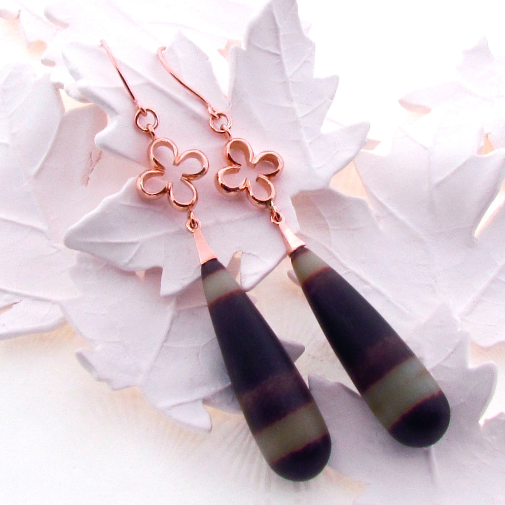 Rose Gold Rainbow Jasper 4 Leaf Clover Earrings