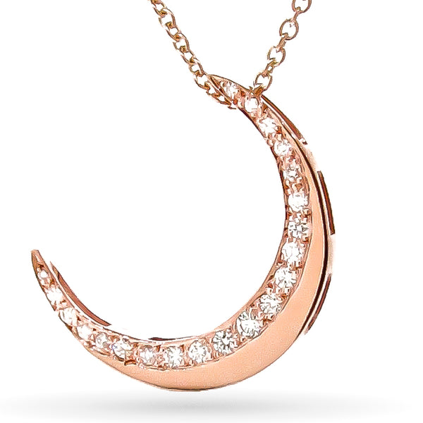 Rose Gold Diamond Large Moon Pendant