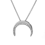 Large White Gold Diamond Moon & 2 Stars Necklace