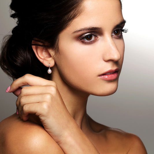 Sterling Silver Small Black Pearl Short Drop Earrings