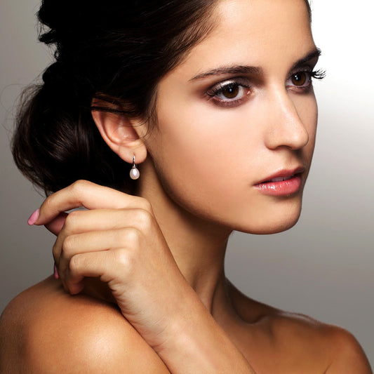 Rose Gold Small Pink Pearl Short Drop Earrings