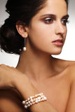 Yellow Gold White Freshwater Pearl 'LongDrop' Earrings