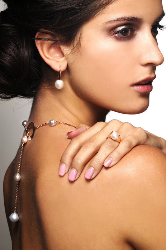 Rose gold Curve Tahitian Pearl Drop Earrings