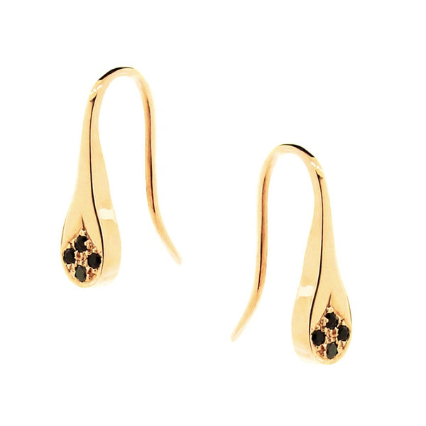 Yellow Gold Black Spinel Flat Droplet earrings