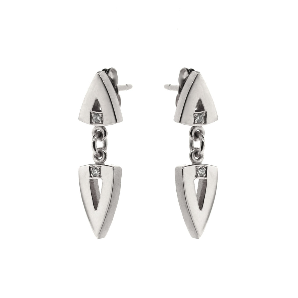 white gold diamond double arrow head earrings